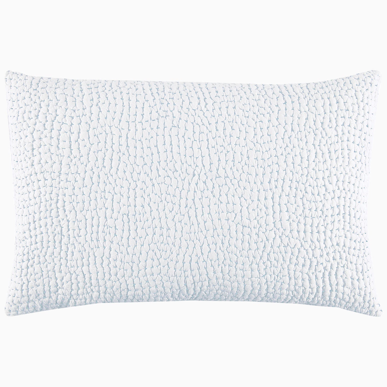 A rectangular white pillow from the John Robshaw Hand-Stitched Bedding Collection features a textured, pebble-like pattern reminiscent of a hand-stitched coverlet, displayed against a plain white background.