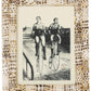 Black-and-white illustration of two riding vintage high-wheel bicycles, showcased in a Mombasa Frame Collection rectangular frame by Pigeon & Poodle featuring a subtle subway tile pattern.