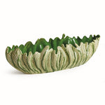 The Winslow Bowl Collection by Napa Home & Garden features oval ceramic bowls with a leaf-textured exterior and green reactive glaze interior—an eye-catching handcrafted stoneware centerpiece for your table.