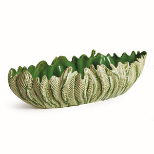 The Winslow Bowl Collection by Napa Home & Garden features oval ceramic bowls with a leaf-textured exterior and green reactive glaze interior—an eye-catching handcrafted stoneware centerpiece for your table.