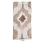 The Kim Seybert Watercolor Ikat Napkin Set features folded beige napkins with a taupe and beige geometric abstract pattern, inspired by hand-painted Ikat designs and labeled "Taupe" at the bottom.