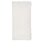 The Arches Napkin Set by Kim Seybert features folded white linen napkins with a geometric design and a scalloped, embroidered edge on one side, shown against a plain white background.