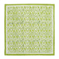 The Kim Seybert Alfresco Napkin Set features green and white rectangular napkins with a repeating diamond pattern, stylized woven designs, block printing details, and a solid green border.