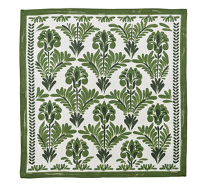 The Kim Seybert Botanica Napkin Set features square linen napkins with a green botanical pattern and green border on white—perfect vintage-style floral accents for elegant table settings.