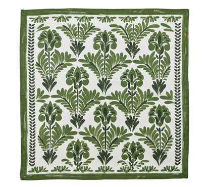 The Kim Seybert Botanica Napkin Set features square linen napkins with a green botanical pattern and green border on white—perfect vintage-style floral accents for elegant table settings.