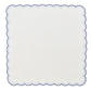 The Kim Seybert Lune Napkin Set features square white napkins with blue scalloped edges, adding a charming touch to any table setting.