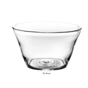 The Simon Pearce Nantucket Bowl Collection features a clear glass medium bowl with a gently flared rim and thick base, ideal as elegant serveware or a stylish centerpiece, shown here against a white background.