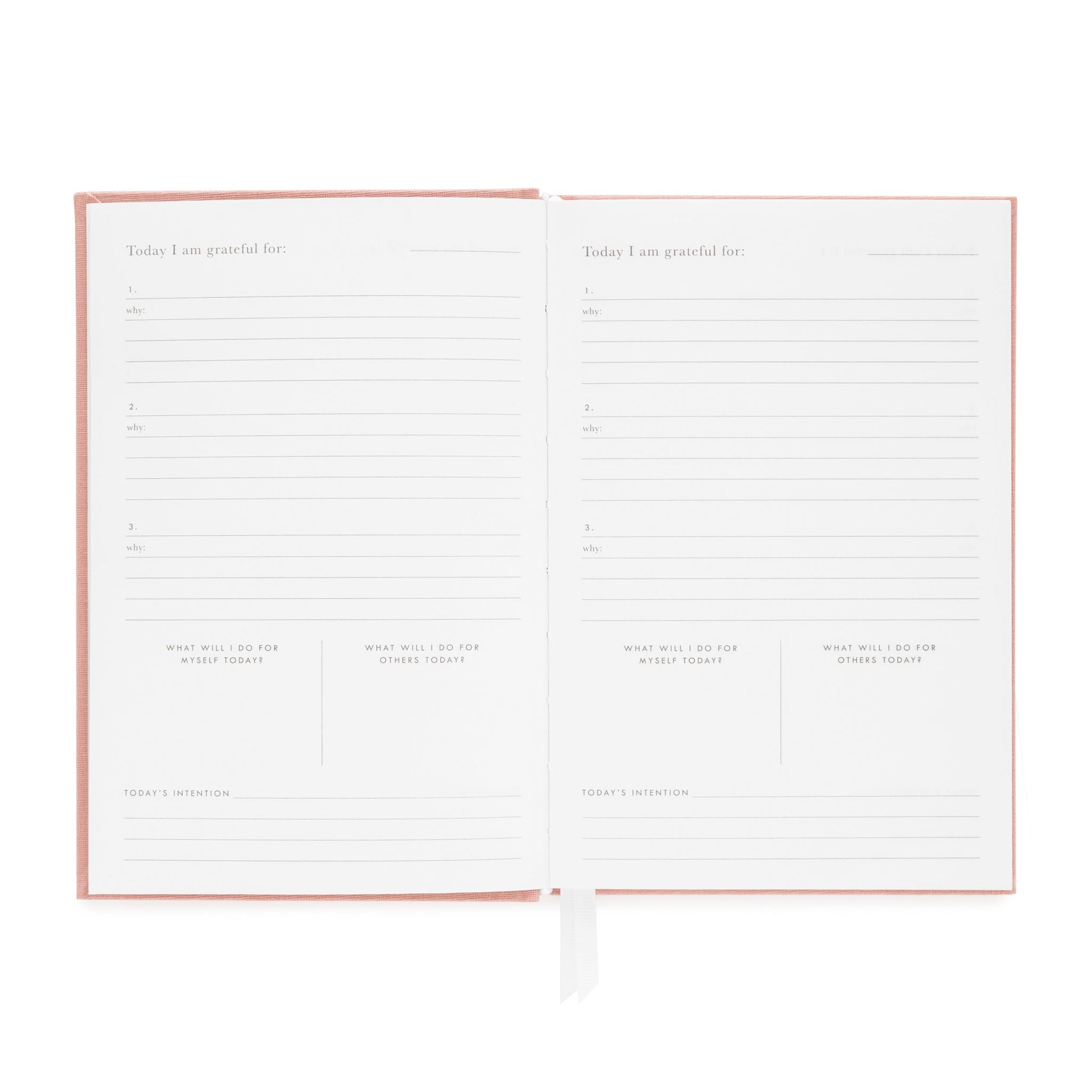 The Sugar Paper Gratitude Rose Journal features open pages with prompts for daily appreciation, intentions, and reflections—a perfect spot for your daily check-in and mindful gratitude practice.