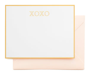The Pink Bold "XOXO" Note Set by Sugar Paper features a white card with gold foil "XOXO" and a gold border, paired with a light pink envelope.