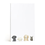 Rectangular Notepad - Cat and Dog Editions featuring a watercolor illustration of four dogs of varying breeds along the bottom edge.