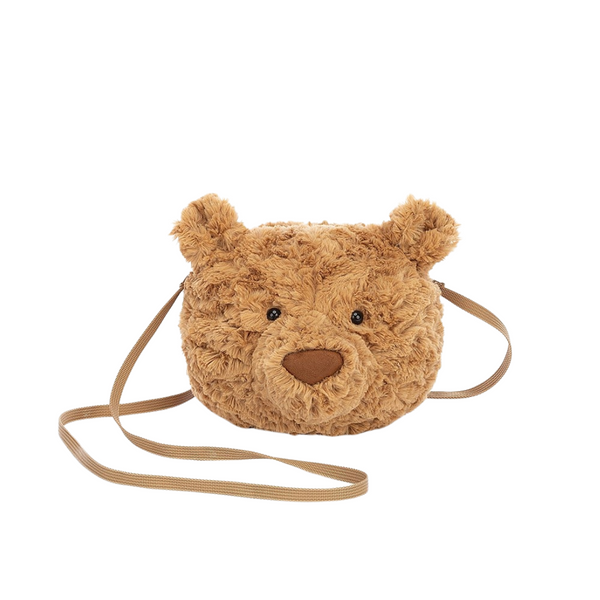 A golden bear crossbody bag with a strap perfect for carrying your belongings from Jellycat.