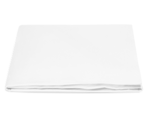 The Nocturne White Flat Sheet Collection by Matouk, crafted from luxurious Egyptian cotton, is displayed neatly folded on a plain white background.