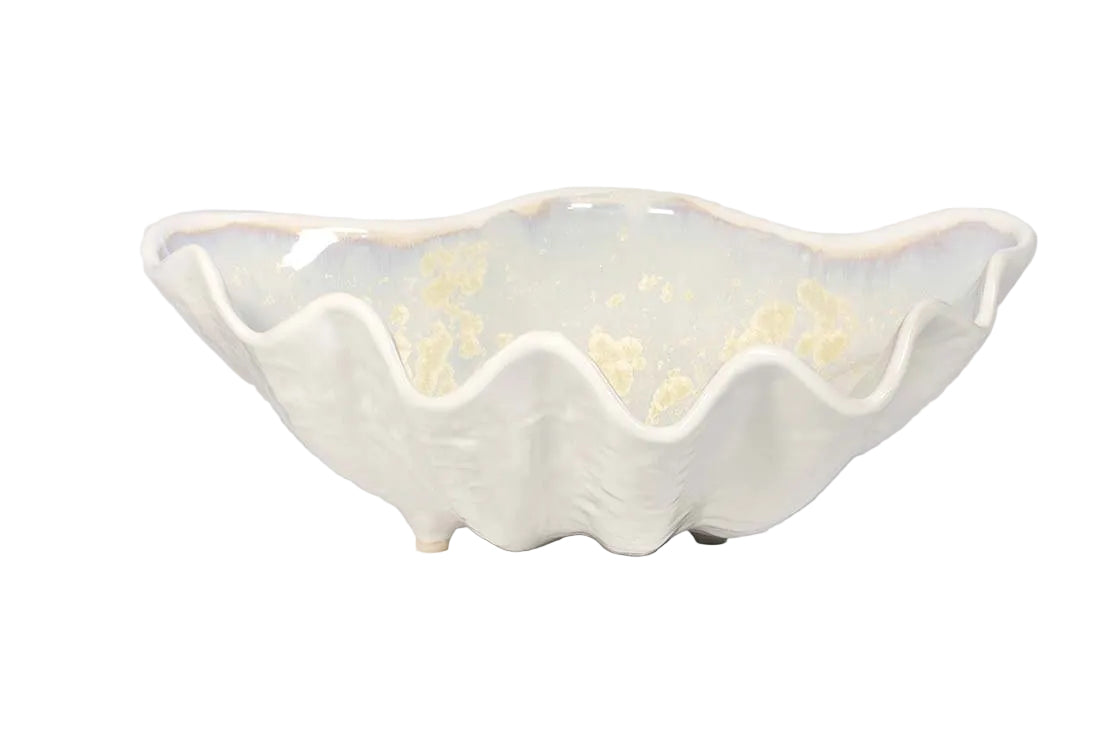 The Medium Clam Bowl Collection by AE Ceramics features a white ceramic bowl with a wavy, scalloped edge reminiscent of coastal dinnerware, shown against a plain white background.