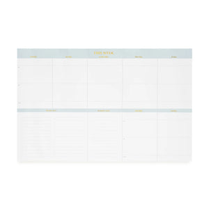 The Sugar Paper Desktop Family Planning Pad features large-format sections for each day of the week, notes, and to-do lists. Each day is labeled with yellow text at the top of its column, and a dedicated daily menu section provides additional organization for your meals.