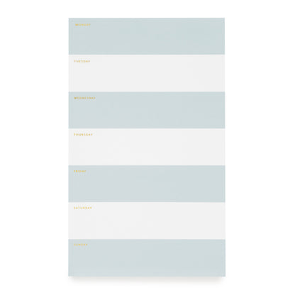 The Sugar Paper Blue Striped Weekly Pad helps you efficiently organize your schedule with days of the week labeled from Monday to Sunday on the left, featuring a blue striped and white design.