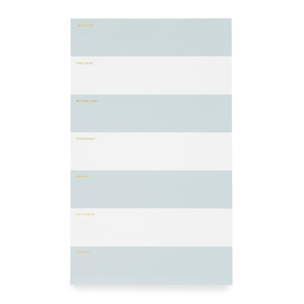 The Sugar Paper Blue Striped Weekly Pad helps you efficiently organize your schedule with days of the week labeled from Monday to Sunday on the left, featuring a blue striped and white design.