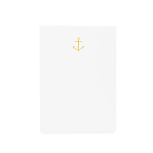 The Anchor Mini Pad by Sugar Paper is a petite notepad featuring a white card with a small gold foil anchor symbol printed near the top center, designed in their signature style.