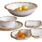 The Beatriz Ball Vida Natural Bamboo Serveware Collection offers break-resistant white melamine dishes with bamboo-style rims, including bowls, plates, and serving pieces—some adorned with lemons and peppers—for everyday elegance.