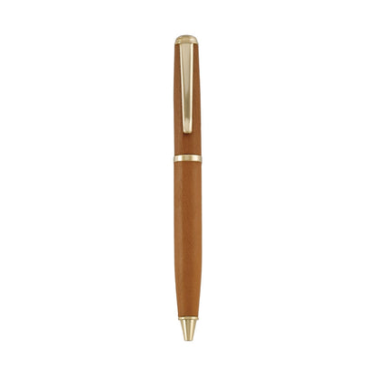 The Graphic Image Leather Wrapped Pen Collection features a brown and gold ballpoint pen with a gold clip, displayed vertically on a white background—a refined gift for writers.