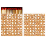 At top left, a Box of 60 Matches by Hester & Cook stands in a festive matchbox; below, two panels display a repeating pattern made from stars formed with matches.