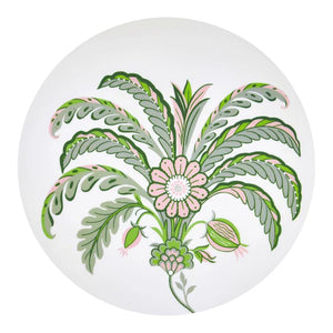 The Addison Ross Palm Beach Placemat features a central floral design with green leaves and pink accents on white—ideal for adding decorative flair to your luxury table décor collection.