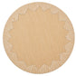 The Kim Seybert Dream Weaver Placemat features a round beige design with scalloped edges and white stitched accents radiating inward, making it a chic choice for stylish summer entertaining.