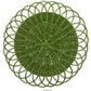 The Kim Seybert Alfresco Placemat is round, green, handwoven from faux rattan with scalloped edges, shown against a white background.