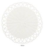 A round, handwoven faux rattan Kim Seybert Alfresco Placemat with scalloped edges is displayed on a plain white background. The word "White" appears below the placemat.