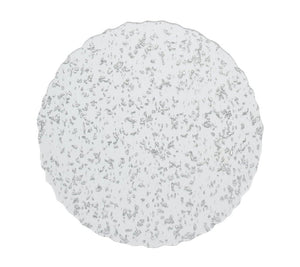 Part of the stunning Kim Seybert Stardust Placemat Collection, this round glass plate showcases a hand-crafted, textured surface embellished with scattered, raised floral patterns.