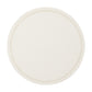 The Kim Seybert Starry Night Placemat Collection features round, white placemats with subtle texture, gold cross-stitch borders, and metallic trim—combining elegance and practicality for any table setting. Easy to clean.