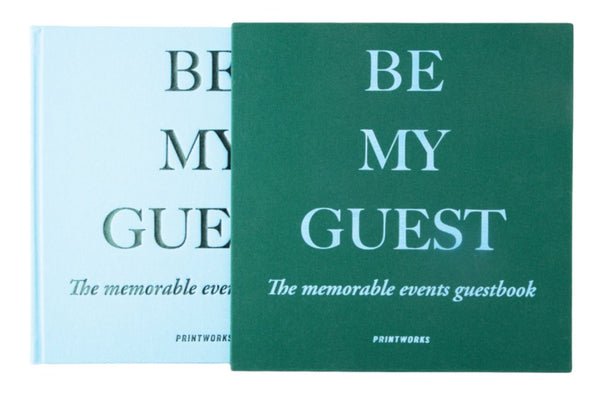 Two elegant Guest Books titled "PrintWorks Guest Book, Green and Blue" by PrintWorks. One book is light blue, and the other is dark green, perfect for capturing cherished memories.