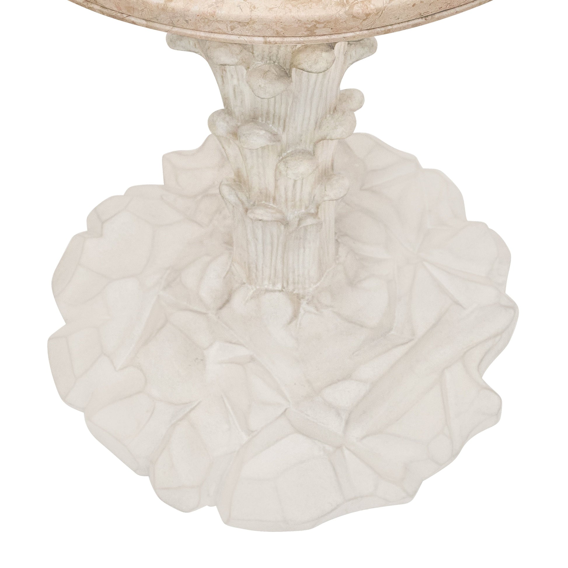 The Palm Drinks Table by Bunny Williams features a white sculpted base with an organic, mushroom-inspired design and a cream stone top—an eye-catching modern accent perfect as a unique side table.