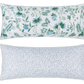 The Reversible Lumbar Pillow Collection by Matouk features two rectangular pillows: one with a green and blue floral pattern, and the other with small blue dots on white—ideal for customizable home decor.