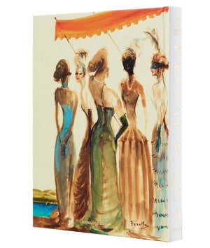 Passalacqua: A Love Letter to Lake Como" by Assouline features a cover with five women in elegant dresses beneath an orange canopy by the water, reflecting the timeless elegance of a luxury Italian estate on Lake Como.