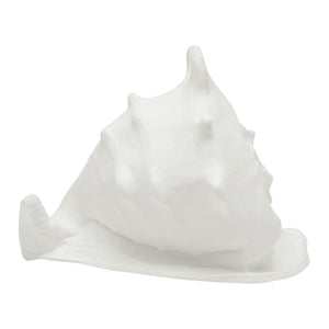 The Made Goods Large Gian Conch Shell, crafted in white matte porcelain with spiral ridges, evokes an ocean-inspired feel and is showcased against a plain white background.