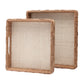The Heather Natural Rope and Raffia Tray Collection by Made Goods features two rectangular trays with high edges, cutout handles, a beige interior, and textured brown exterior—ideal for a lakeside cottage look.