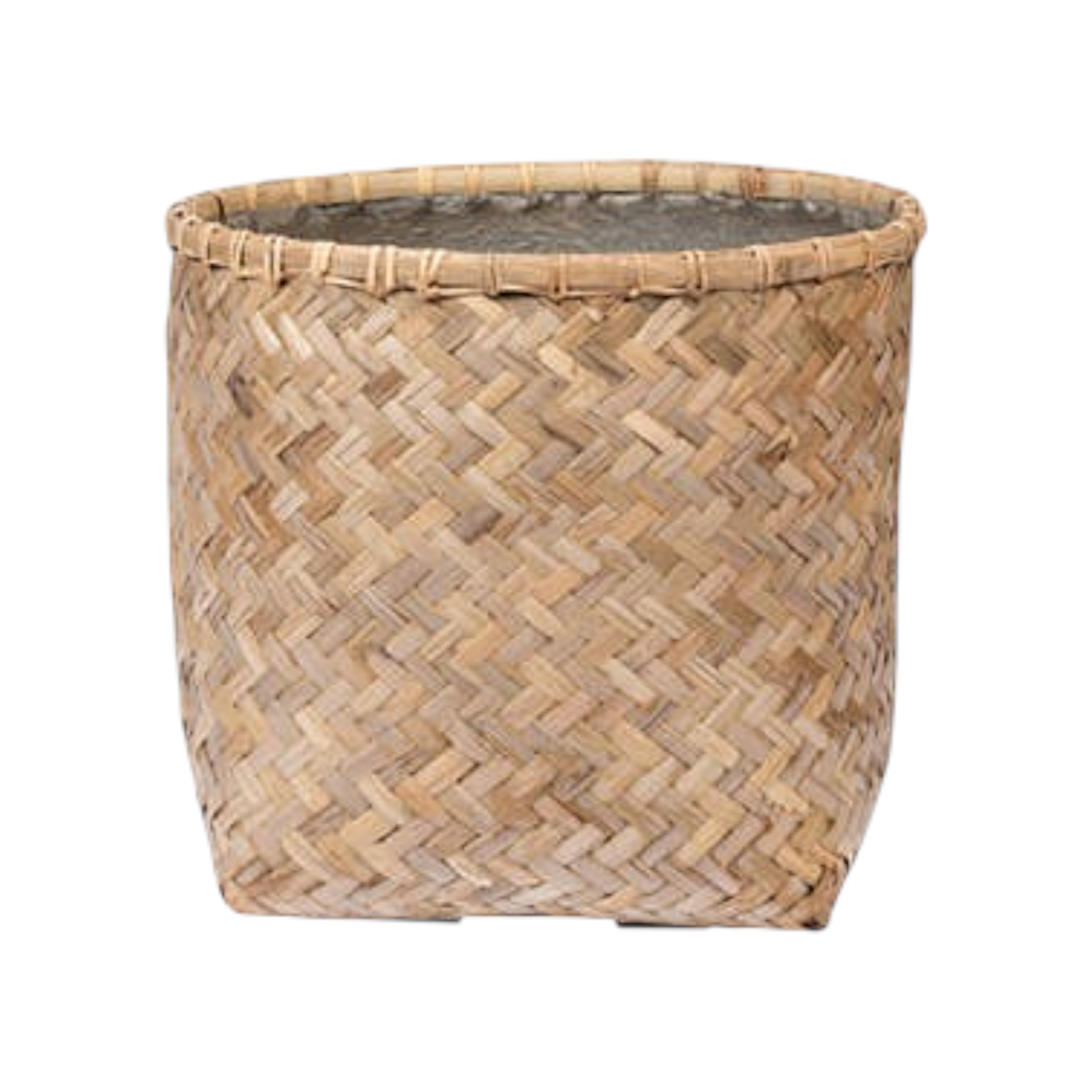 The Zayn Round Bamboo Planters by PotteryPots feature a woven, cylindrical design with a herringbone pattern and open top—perfect as eco-friendly indoor plant pots.