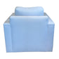 The Gregoire Swivel Chair by Verellen, shown in light blue upholstery with an 8-way hand-tied seat, is pictured from the back against a white background.