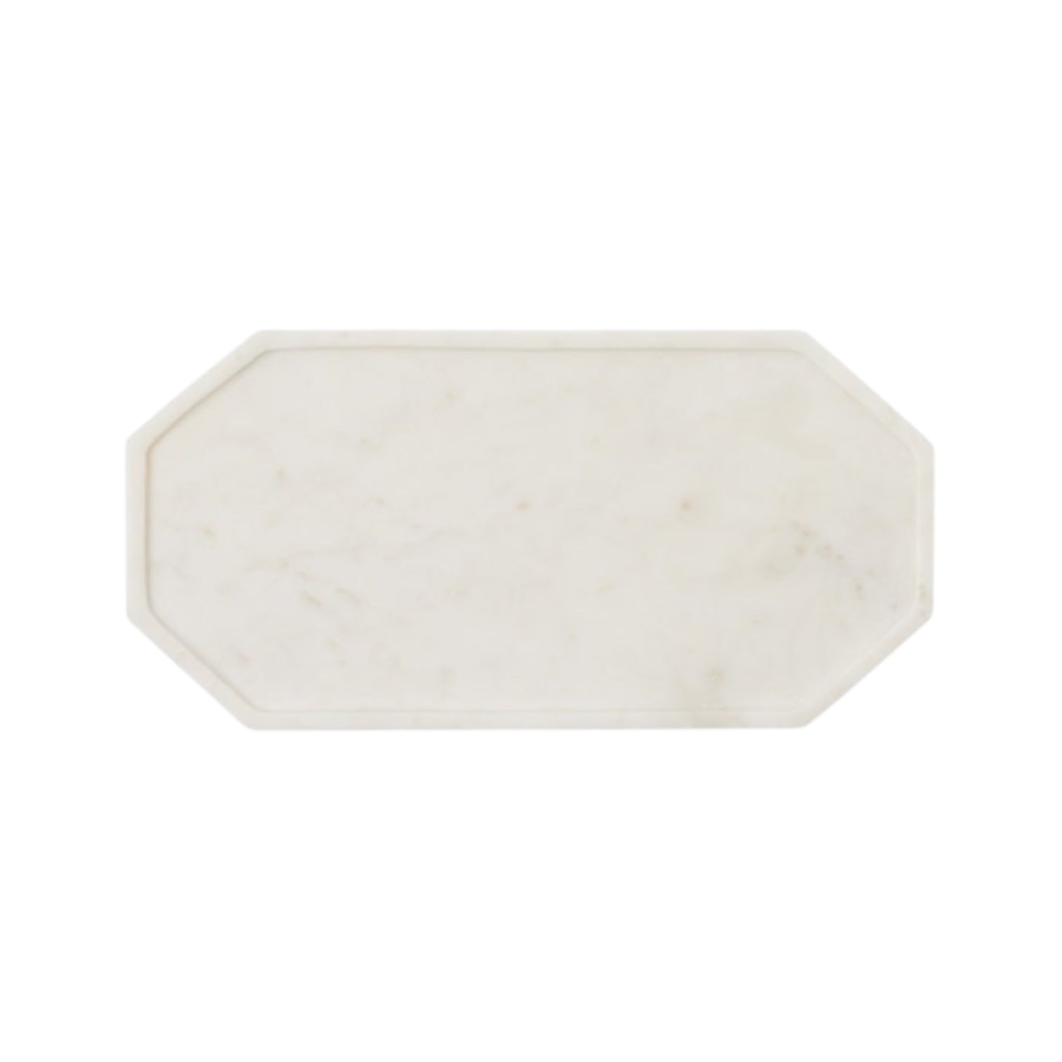 The Aila Serving Tray by Blue Pheasant is a rectangular white Italian marble tray with beveled corners and a slightly raised edge, displayed on a plain background.