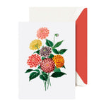 The Crane Modern Vintage Dahlia Note Card Set features greeting cards with vintage floral dahlia illustrations and includes white envelopes with red interiors.