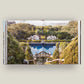 Open book displaying a garden with a central pool, surrounded by lush greenery, manicured hedges, and decorative statues in the background—an inviting scene echoing the refined elegance of country estates and exquisitely depicted in monographs like *Pietro Cicognani: Architecture and Design* by Common Ground.