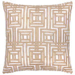 The Kiaan Euro Pillow by John Robshaw features architectural geometric lines in beige and white embroidery, evoking a luxurious sand maze.