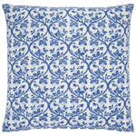 The John Robshaw Rhea Azure Euro Pillow features indigo-toned intertwining vines and leaves, hand block printed on crisp white for a stylish blue and white accent.