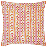 The Ritika Azalea Pillow by John Robshaw features vertical red and pink stripes with yellow and pink azalea floral blooms on white, all block printed for a charming, handcrafted look.