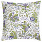 The Pomegranate Roman Linen Bedding Collection in Lilac by Matouk features a square pillowcase with a white background and botanical pattern in green, purple, and blue, inspired by Schumacher Pomegranate designs. Made from OEKO-TEX Standard 100 certified fabric.