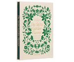 The PrintWorks Secret Garden Journal is a hardcover gardening planner with green floral designs on a beige cover, shown upright and slightly angled left. Ideal as a plant tracker or garden journal.