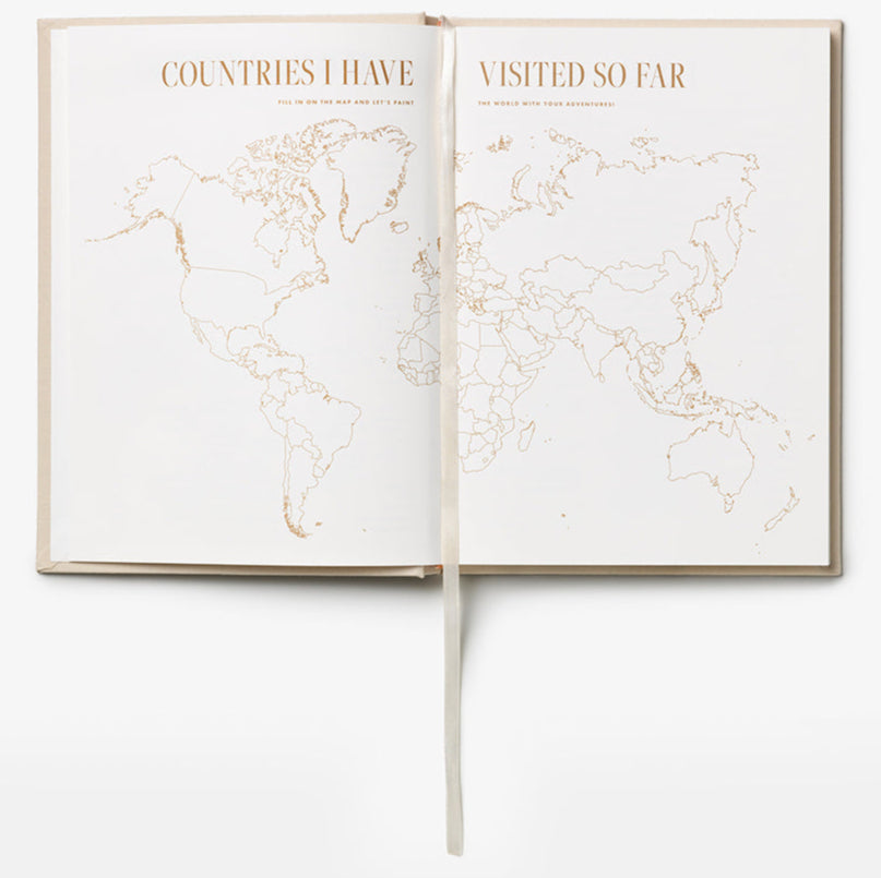 The Bon Voyage Travel Journal by PrintWorks features an open world map with "Countries I Have Visited So Far" across two pages and a central ribbon bookmark—perfect for recording your next adventure.