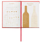 The PrintWorks Wine Tasting Journal lays open to show diagrams of wine glasses on the left and a sweetness chart with bottle images on the right, ideal for recording your tasting experiences.