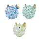 Set of three hand-painted Herend Puffer Fish figurines with gold accents, each in a unique color pattern—blue, teal, and light green—inspired by classic Herend porcelain craftsmanship.