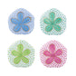 Four Puffy Sand Dollar coasters by Herend, each with a unique floral pattern in blue, green, yellow-green, and pink with gold outlines, arranged in a 2x2 grid on white—a beautiful way to display hand-painted artistry.